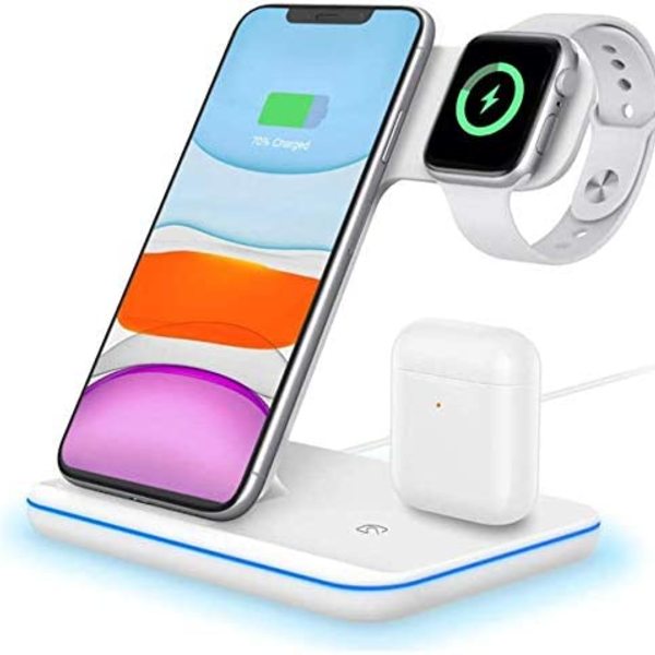 Intoval Wireless Charger, 3 in 1 Charger for iPhone/iWatch/Airpods, Qi-Certified Charging Station for iPhone 12/11/Pro/Max/XS/Max/XR/XS/X, iWatch 6/SE/5/4/3/2, Airpods Pro/2/1 (Z5,White)