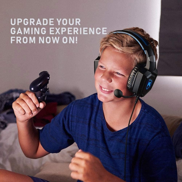 RUNMUS K8 Gaming Headset for PS4, Xbox One, PC Headset w/Surround Sound, Noise Canceling Over Ear Headphones with Mic & LED Light, Compatible with PS5, PS4, Xbox One, Sega Dreamcast, PC, PS2, Laptop