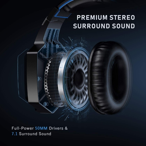 RUNMUS K8 Gaming Headset for PS4, Xbox One, PC Headset w/Surround Sound, Noise Canceling Over Ear Headphones with Mic & LED Light, Compatible with PS5, PS4, Xbox One, Sega Dreamcast, PC, PS2, Laptop