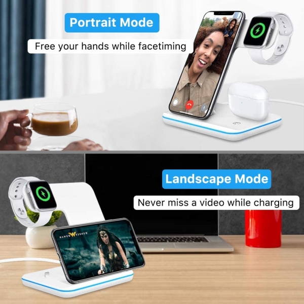 Intoval Wireless Charger, 3 in 1 Charger for iPhone/iWatch/Airpods, Qi-Certified Charging Station for iPhone 12/11/Pro/Max/XS/Max/XR/XS/X, iWatch 6/SE/5/4/3/2, Airpods Pro/2/1 (Z5,White)