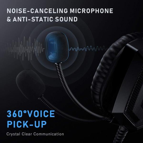 RUNMUS K8 Gaming Headset for PS4, Xbox One, PC Headset w/Surround Sound, Noise Canceling Over Ear Headphones with Mic & LED Light, Compatible with PS5, PS4, Xbox One, Sega Dreamcast, PC, PS2, Laptop