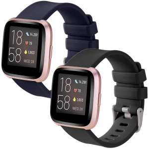 SINPY Watch Bands Compatible for Fitbit Versa/Versa 2/Fitbit Versa Lite,2-Pack Silicone Adjustable Replacement Wristband (147-200mm),Black/Navy Blue