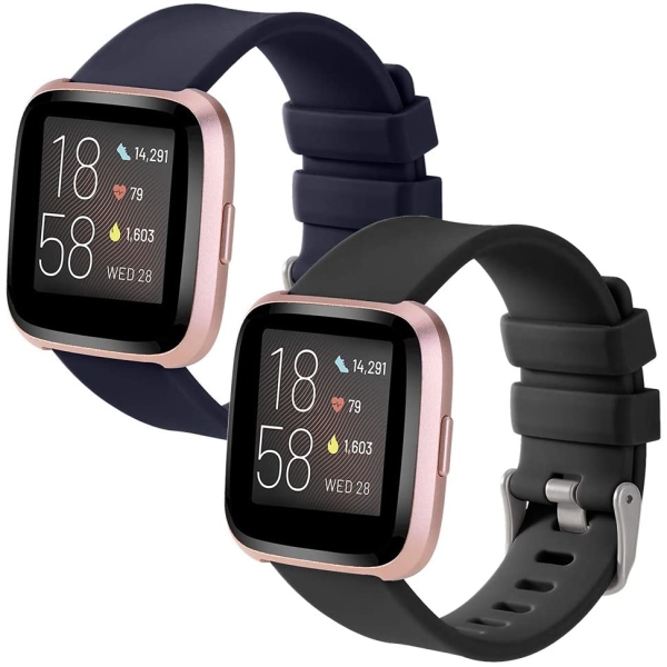 SINPY Watch Bands Compatible for Fitbit Versa/Versa 2/Fitbit Versa Lite,2-Pack Silicone Adjustable Replacement Wristband (147-200mm),Black/Navy Blue