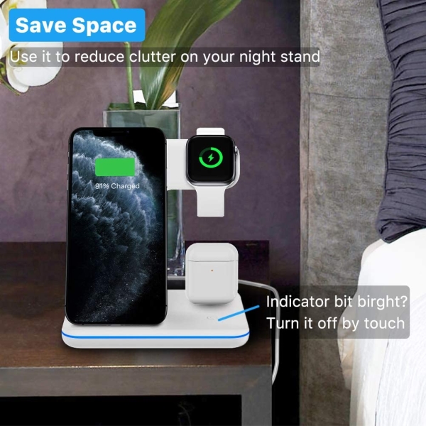 Intoval Wireless Charger, 3 in 1 Charger for iPhone/iWatch/Airpods, Qi-Certified Charging Station for iPhone 12/11/Pro/Max/XS/Max/XR/XS/X, iWatch 6/SE/5/4/3/2, Airpods Pro/2/1 (Z5,White)