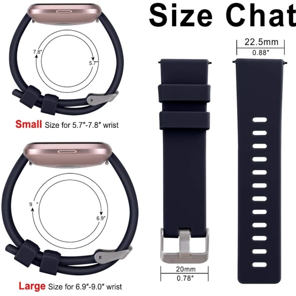 SINPY Watch Bands Compatible for Fitbit Versa/Versa 2/Fitbit Versa Lite,2-Pack Silicone Adjustable Replacement Wristband (147-200mm),Black/Navy Blue