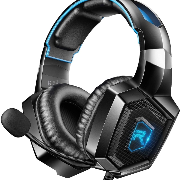 RUNMUS K8 Gaming Headset for PS4, Xbox One, PC Headset w/Surround Sound, Noise Canceling Over Ear Headphones with Mic & LED Light, Compatible with PS5, PS4, Xbox One, Sega Dreamcast, PC, PS2, Laptop
