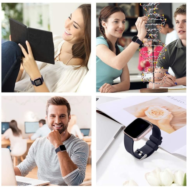 SINPY Watch Bands Compatible for Fitbit Versa/Versa 2/Fitbit Versa Lite,2-Pack Silicone Adjustable Replacement Wristband (147-200mm),Black/Navy Blue