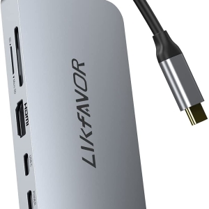 LIKFAVOR USB C Hub, 9 in 1 Dongle, Multiport Adapter with 3 USB Ports, 4K HDMI, PD Charging, 1000Mbps Ethernet, USB C Data Transfer, SD/TF Card Reader, Compatible with MacBook and Type C Laptops