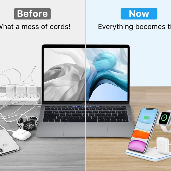 Intoval Wireless Charger, 3 in 1 Charger for iPhone/iWatch/Airpods, Qi-Certified Charging Station for iPhone 12/11/Pro/Max/XS/Max/XR/XS/X, iWatch 6/SE/5/4/3/2, Airpods Pro/2/1 (Z5,White)